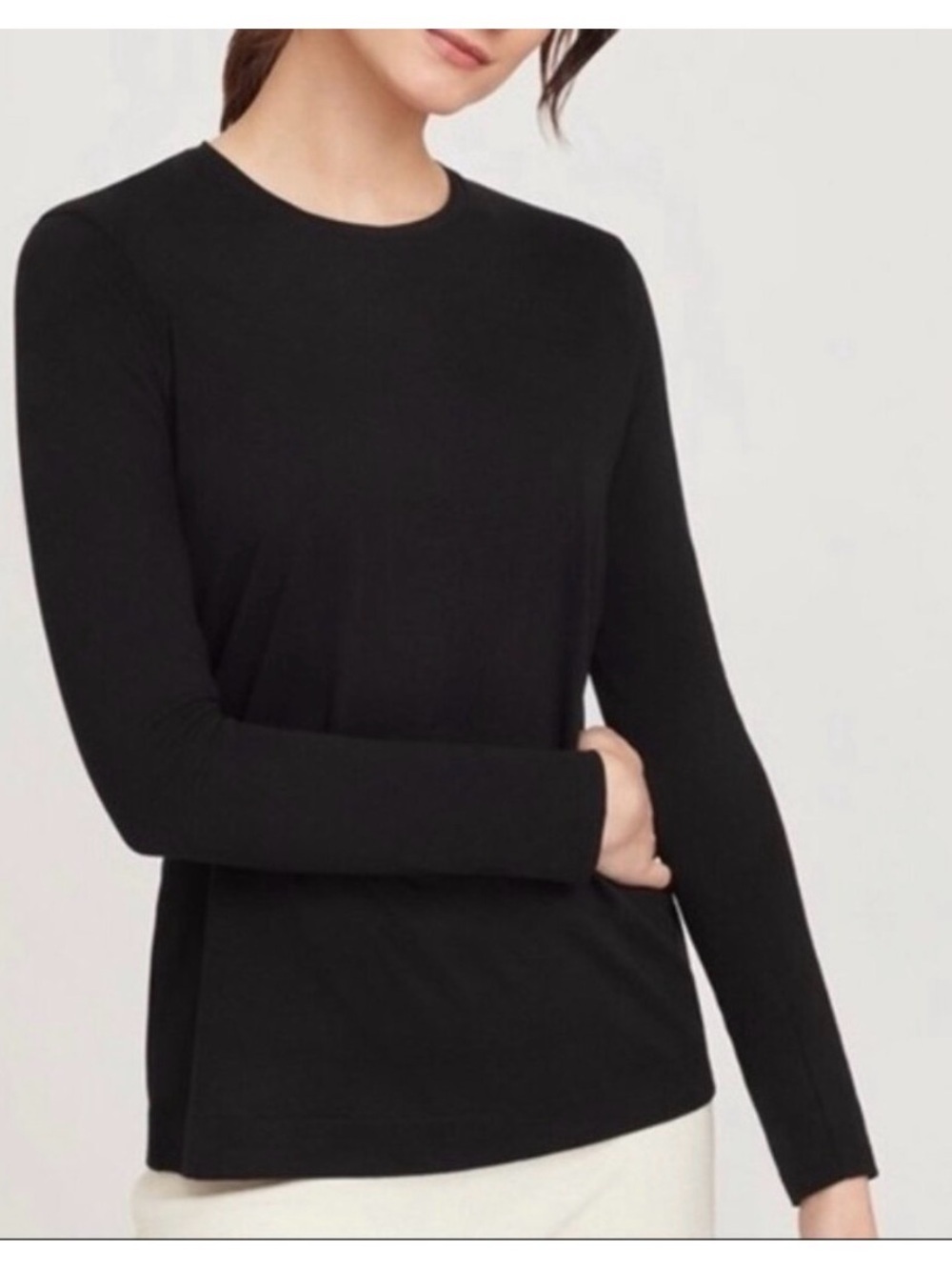 Cuyana Long Sleeve Crew neck Tee - Black - M